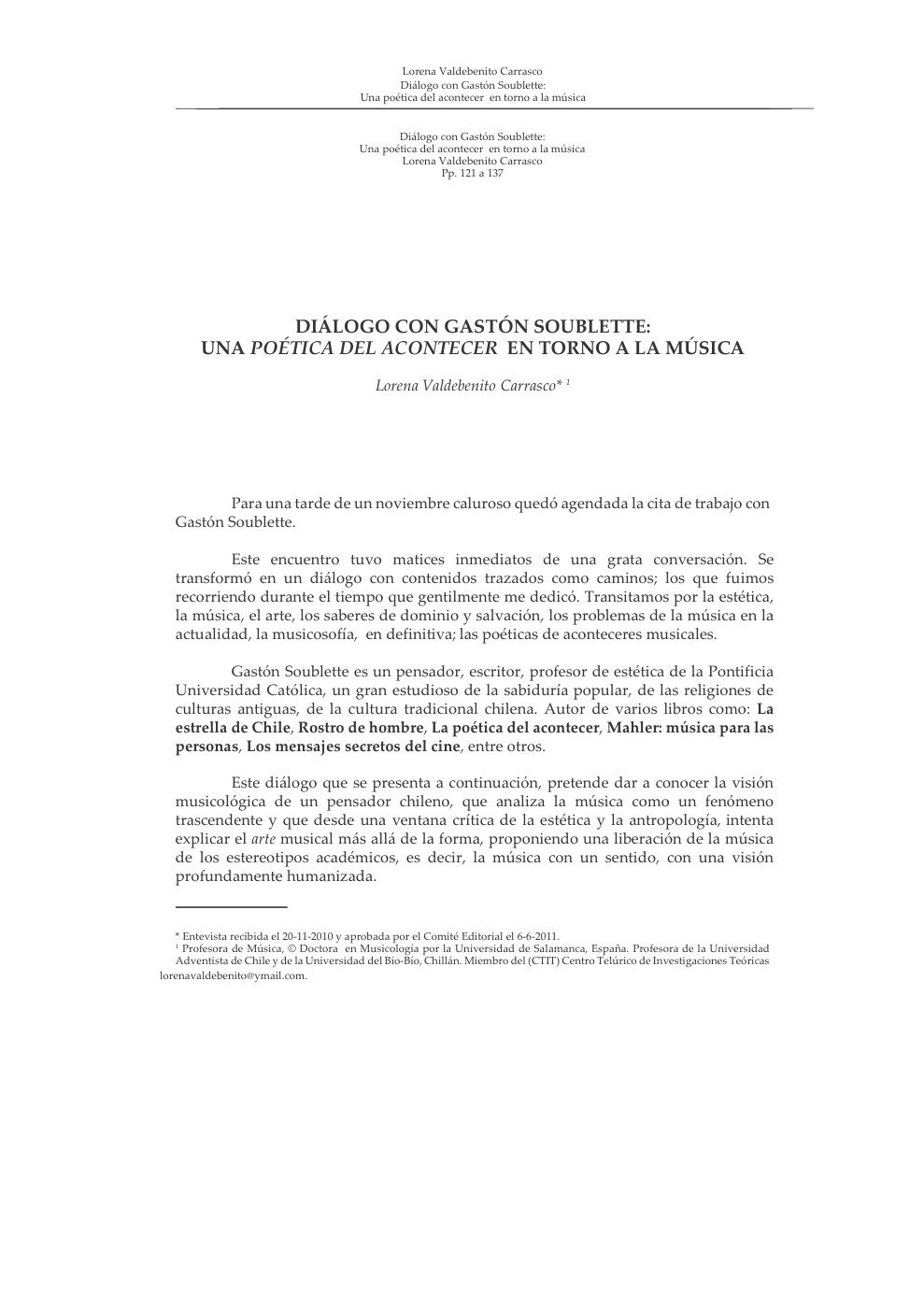 Diálogo con Gastón Soublette: una poética del acontecer en torno a la música